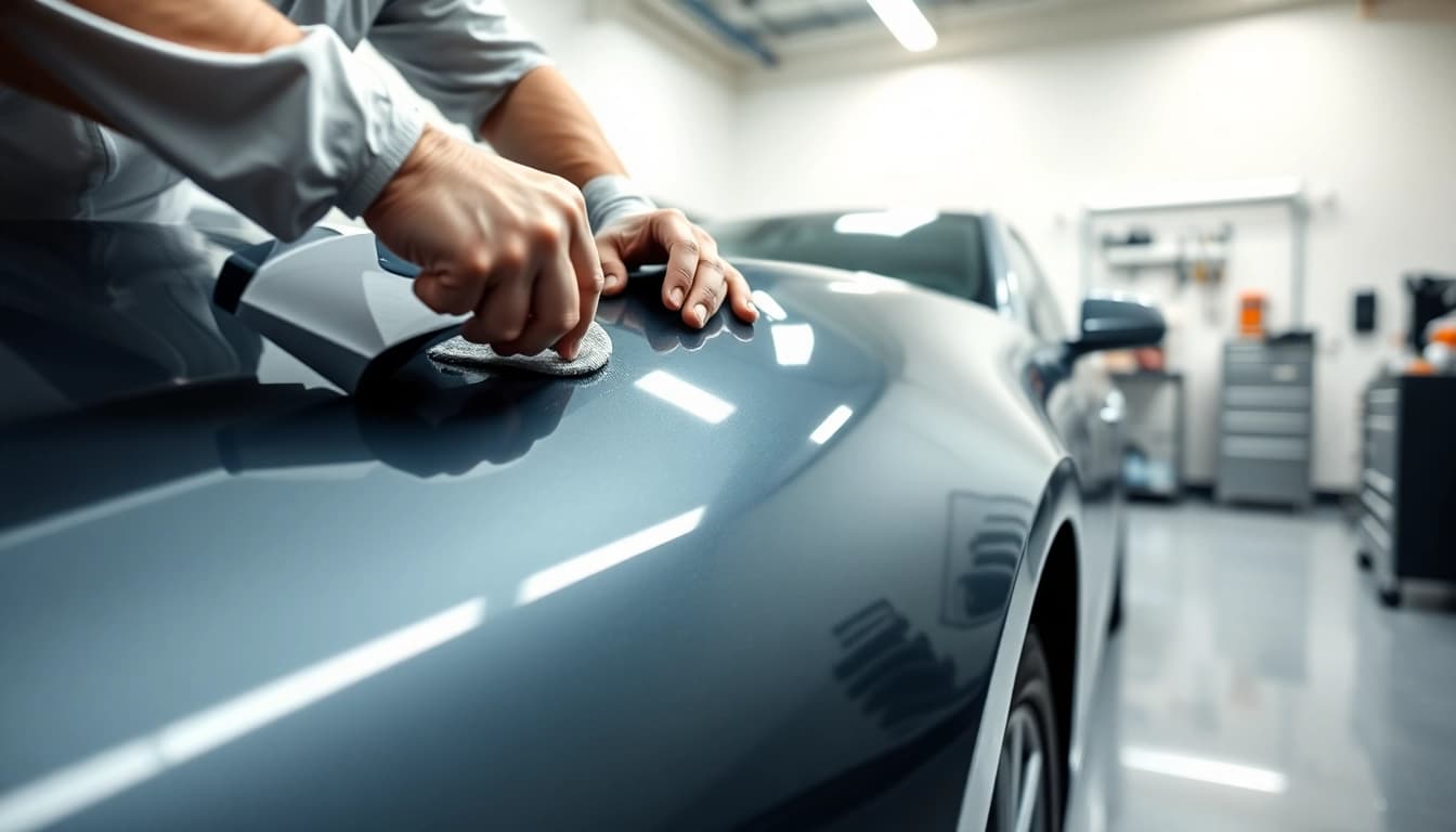 Keramikversiegelung Auto München Preis: Professionelles Fahrzeug wird mit Keramikversiegelung bearbeitet.