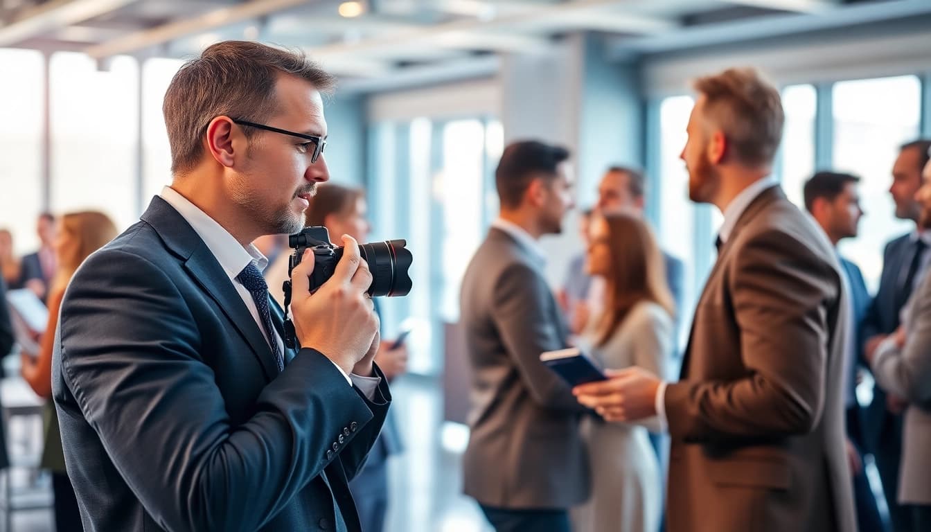 Professioneller Businessfotograf München bei der Arbeit auf einem Unternehmensevent