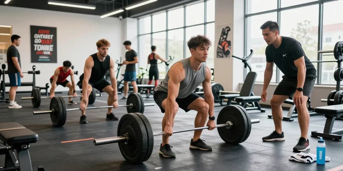 Mann, der Gewichte im Fitnessstudio Anabolika Shop Deutschland hebt, und Hingabe sowie Fitness verkörpert.