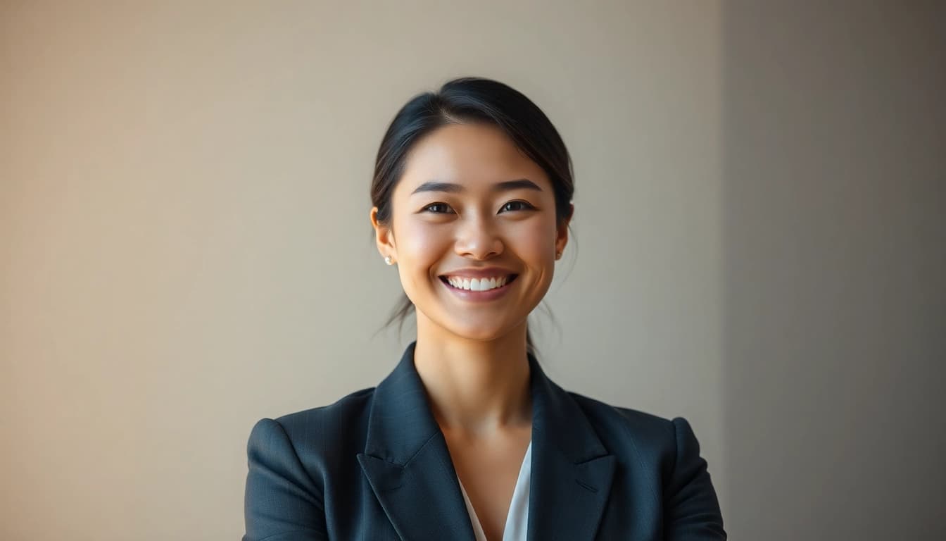 Create a polished professional headshot AI portrait of a smiling individual in a business suit.