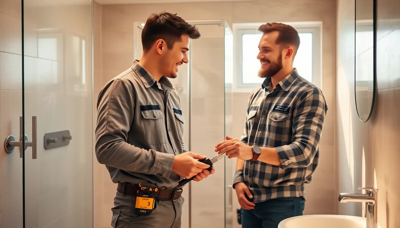 Zuverlässiger Installateur Notdienst hilft Kunden bei Haustechniken im modernen Badezimmer.