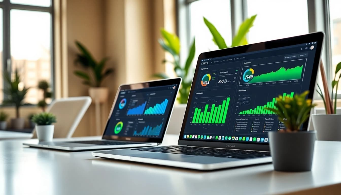 Kostenlose Tarifvergleiche auf einem modernen Laptop mit anschaulichen Grafiken.