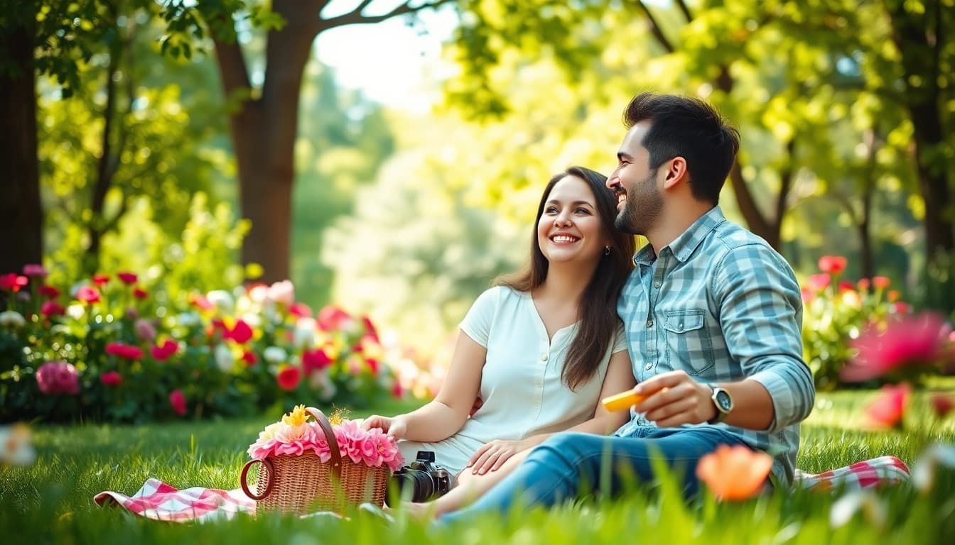 Dating fotograf für tinder bilder capturing a joyful couple in a park, showcasing love and connection.