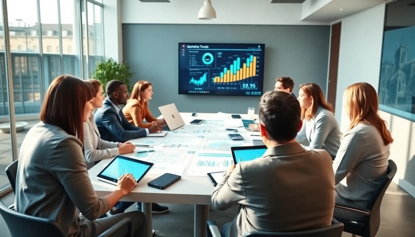 Untersuchen von Werbung Trends während eines kreativen Brainstormings in einem modernen Büro.