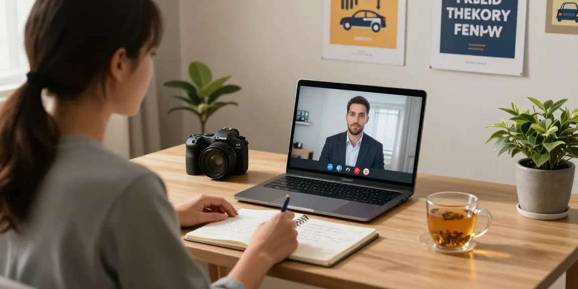 Klient, der sich online mit einem Psychologen auf die MPU Vorbereitung in einem gemütlichen Home-Office beschäftigt.