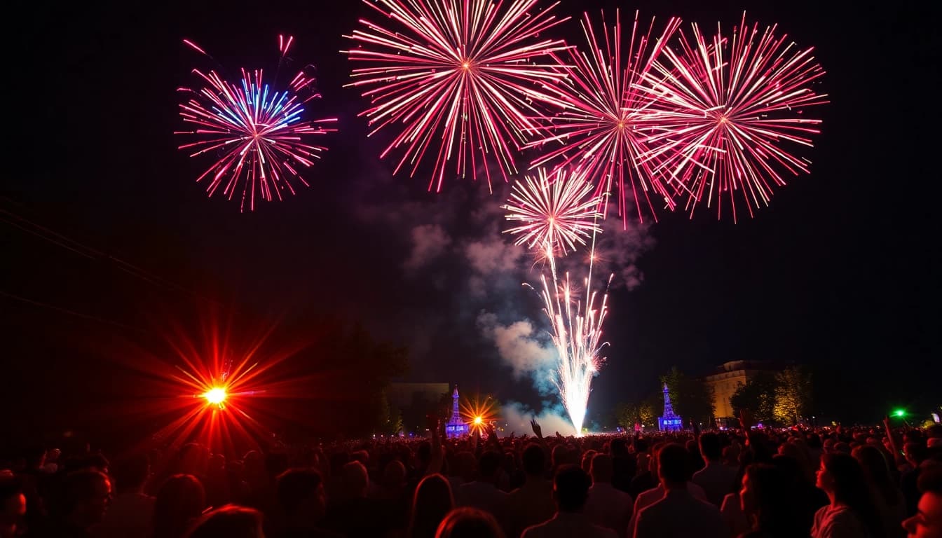 Catch breathtaking fireworks for sale illuminating the night sky, creating a festive atmosphere.