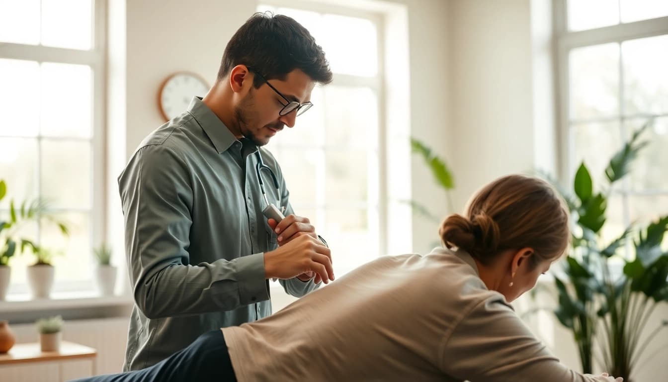 Osteopathie Kiel: Fachkundiger Osteopath behandelt Patienten in einer beruhigenden Klinik.
