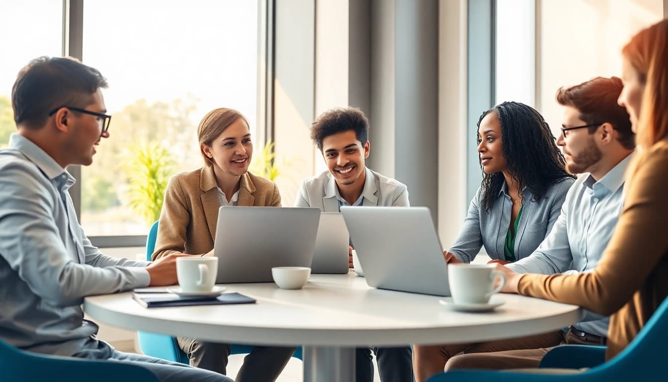Effiziente Prozessverbesserung im Büro mit einem engagierten Team in produktiver Diskussion.