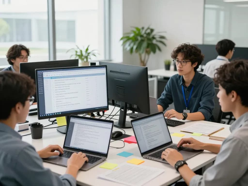高效的翻译团队在现代办公室中使用有道软件。