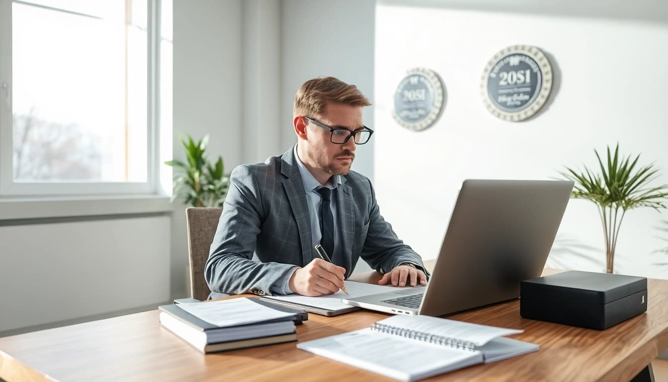 Ein Headhunter arbeitet konzentriert im Büro und analysiert Bewerbungsunterlagen.