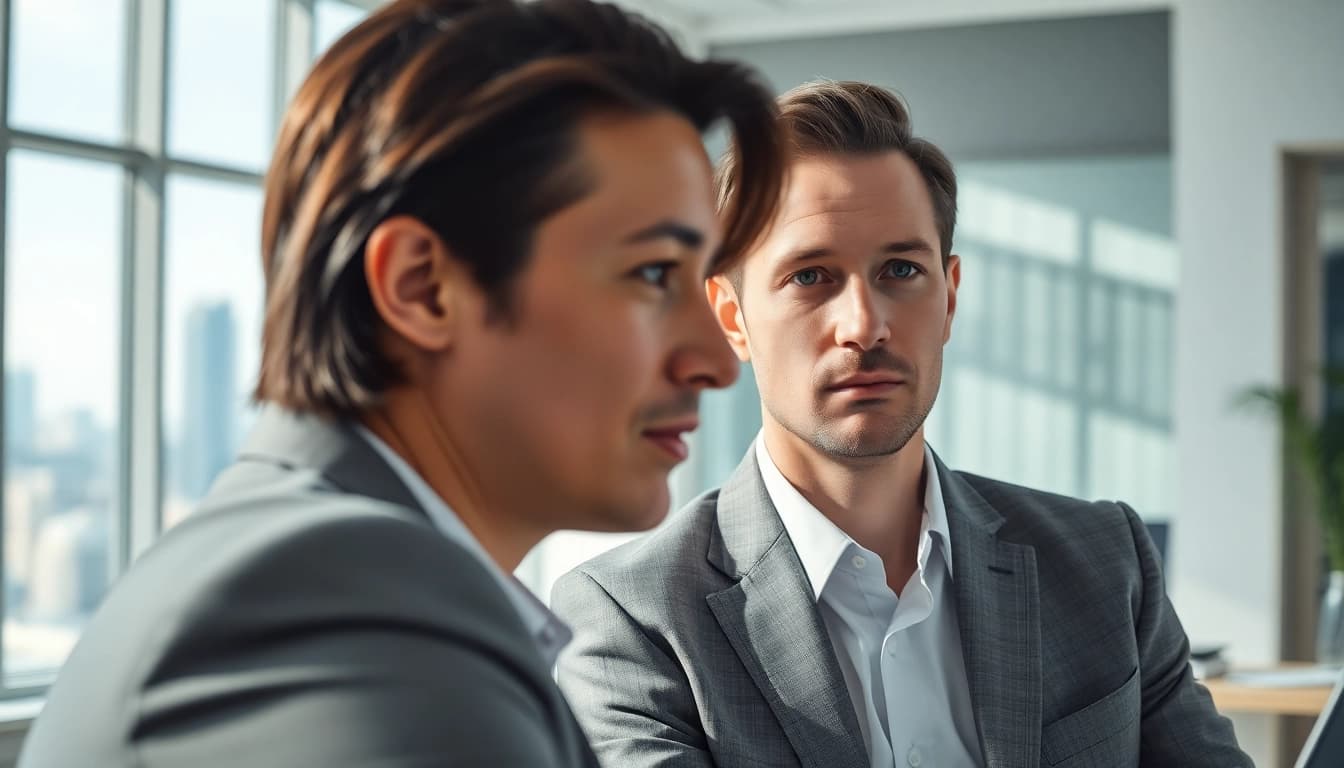 Head hunter Schweiz in einem modernen Büro, der in ein Gespräch vertieft ist