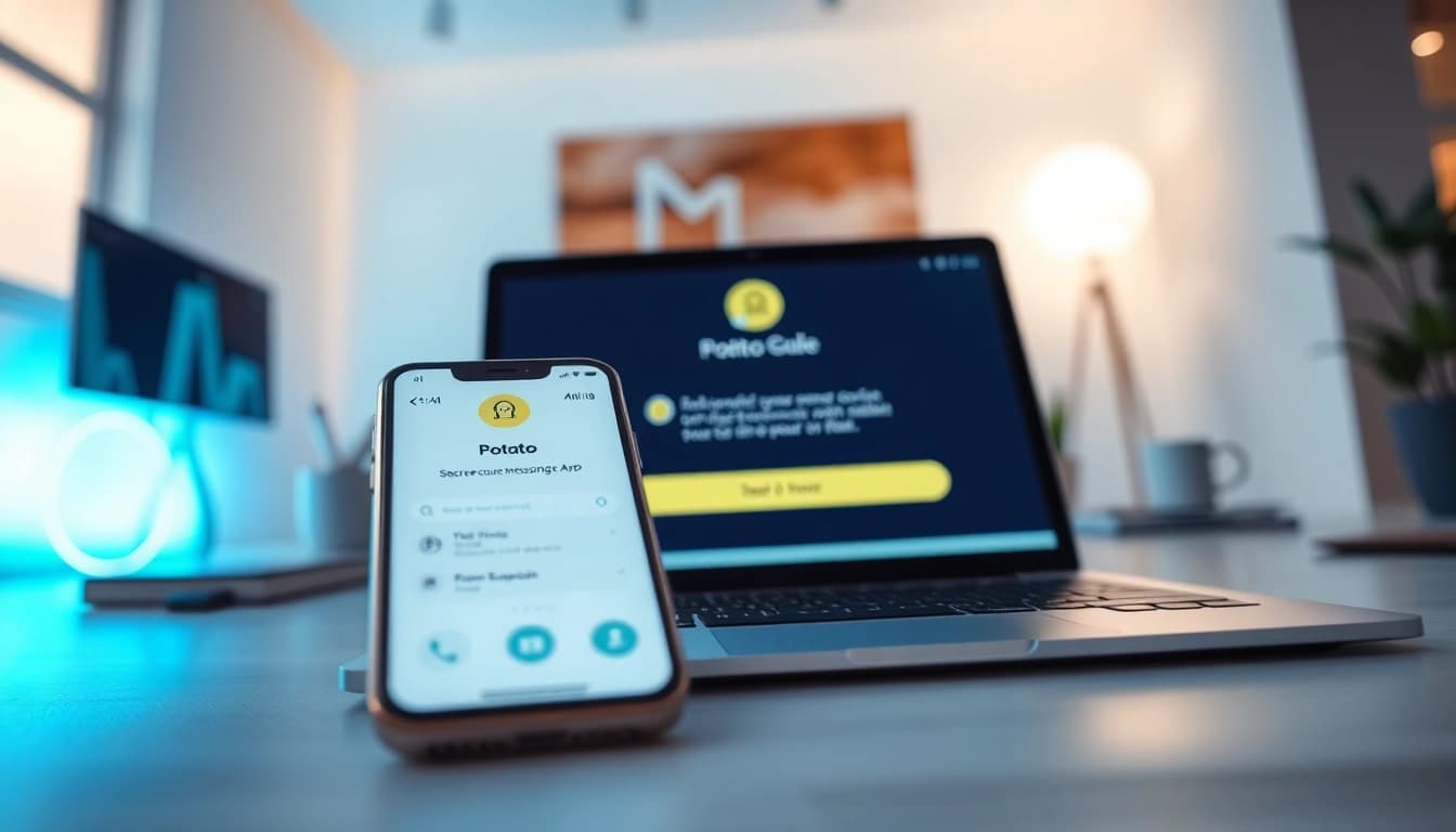 Secure messaging with Potato app on digital devices, showcasing encryption features and user-friendly design.