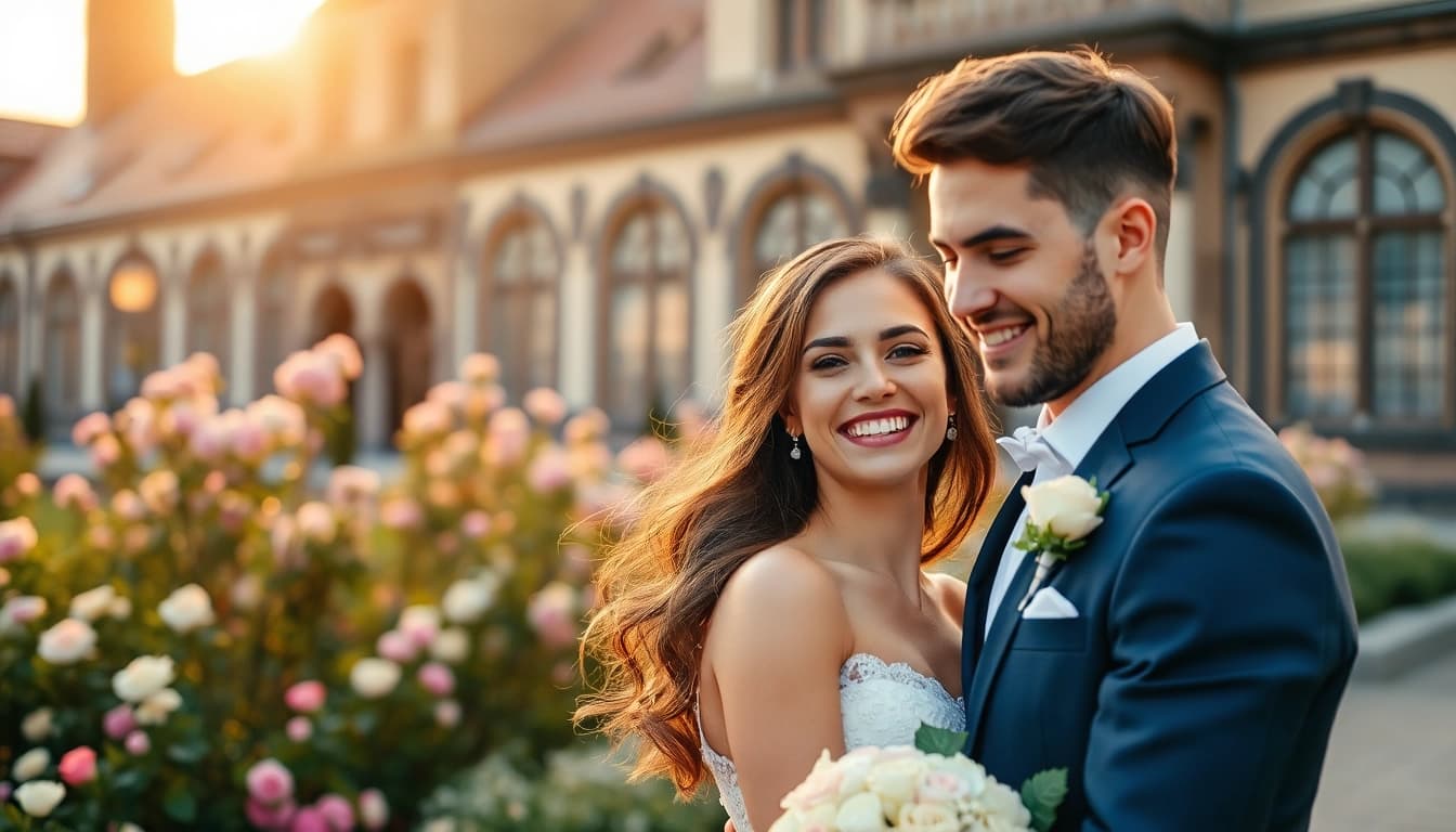 Hochzeitsfotograf Düsseldorf Yvonne Miss festhält ein romantisches Paar in Düsseldorf.