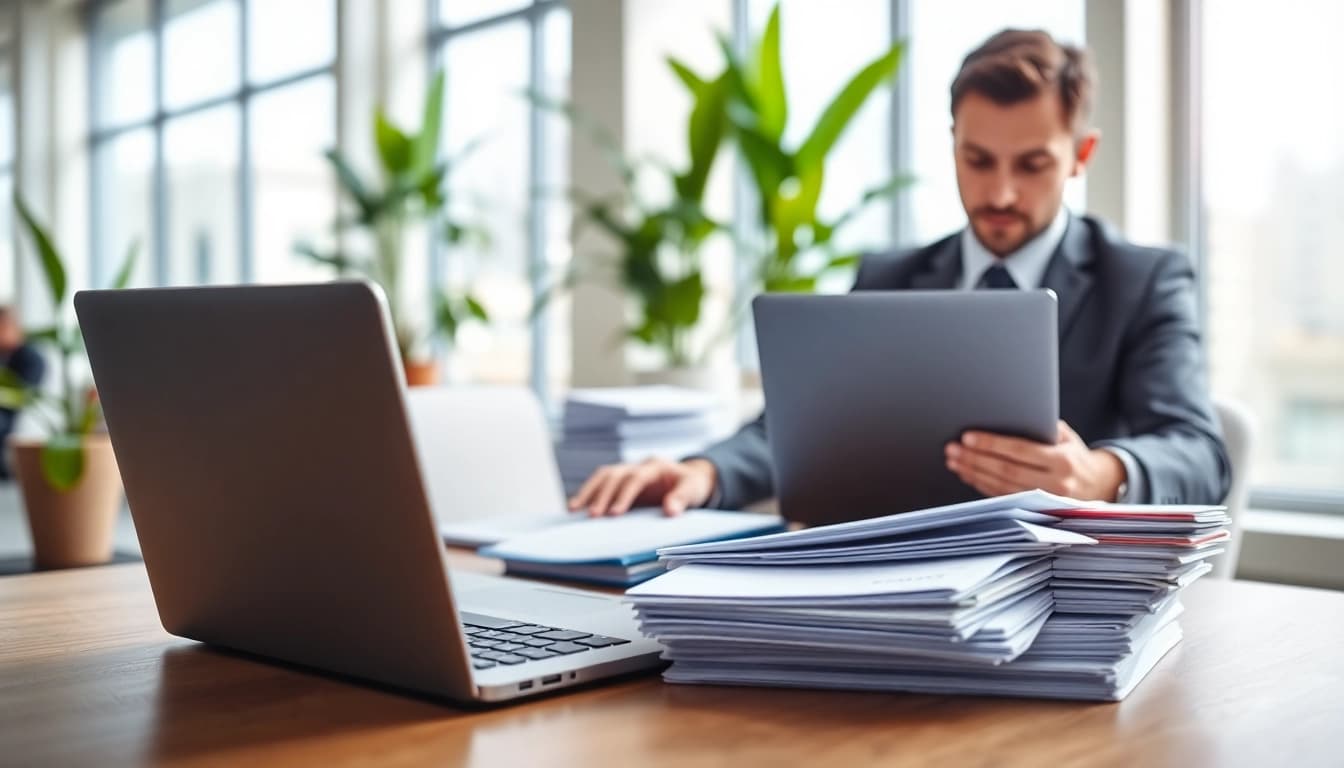 Verwenden Sie ein rechnungsprogramm kostenlos kleinunternehmer auf einem Laptop in einem modernen Büro.