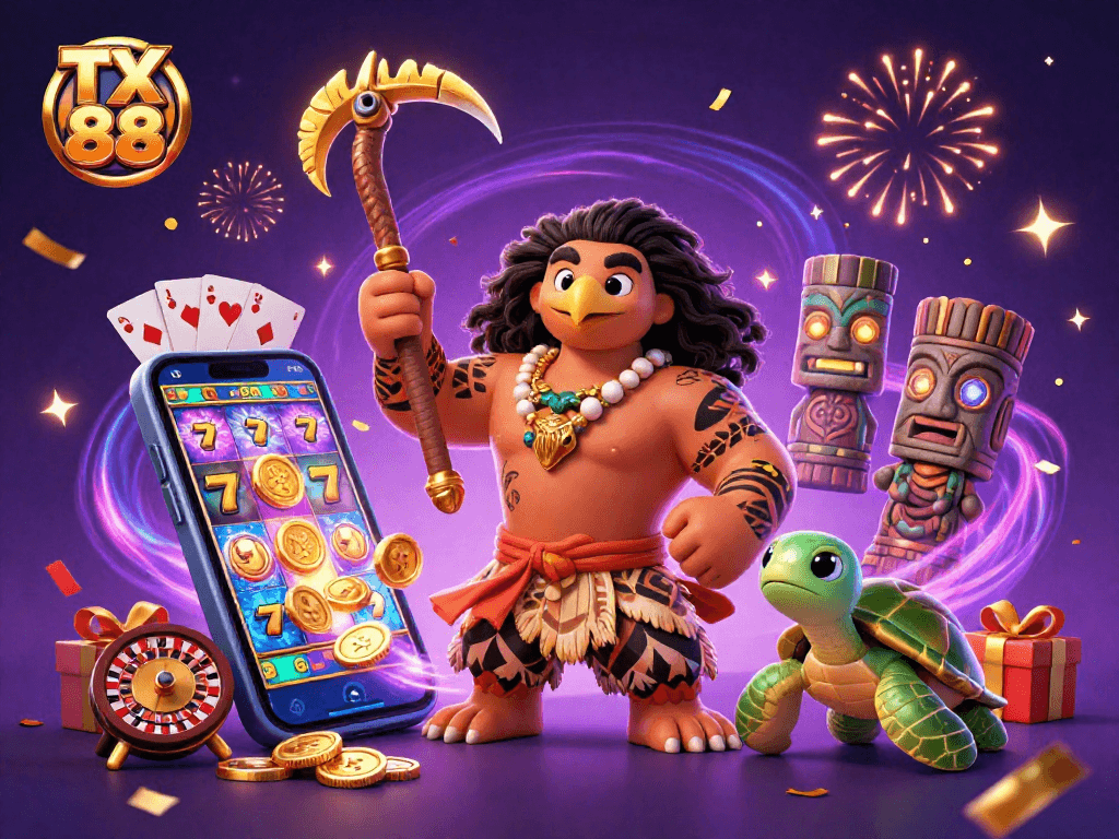 Engage with exciting slot games at TX 88 featuring vibrant characters and dynamic casino elements.