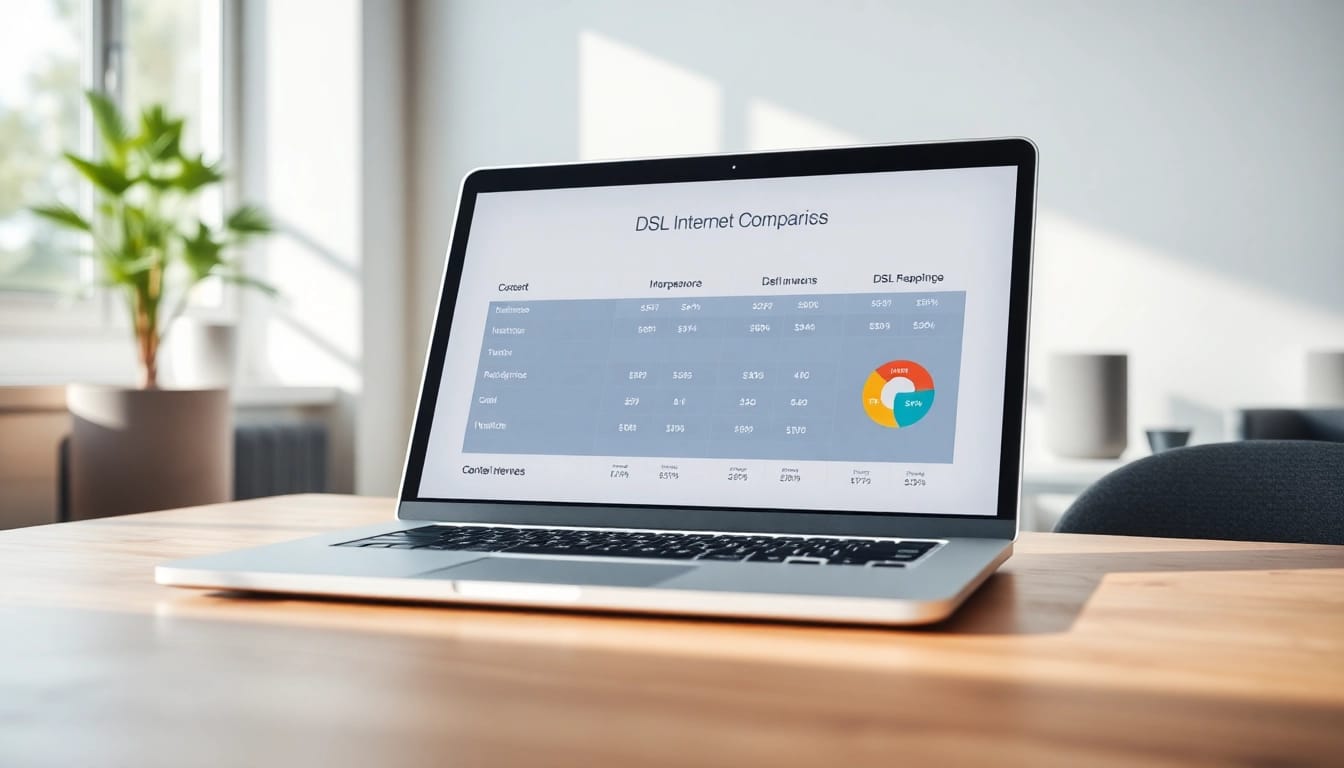 Vergleich von DSL-Vergleich-Anbieter auf einem Laptop mit Infografiken