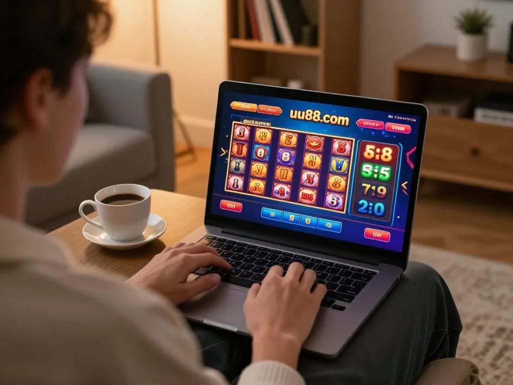 Engaging online gaming session on uu88.com, highlighting strategic gameplay with cozy home ambiance.