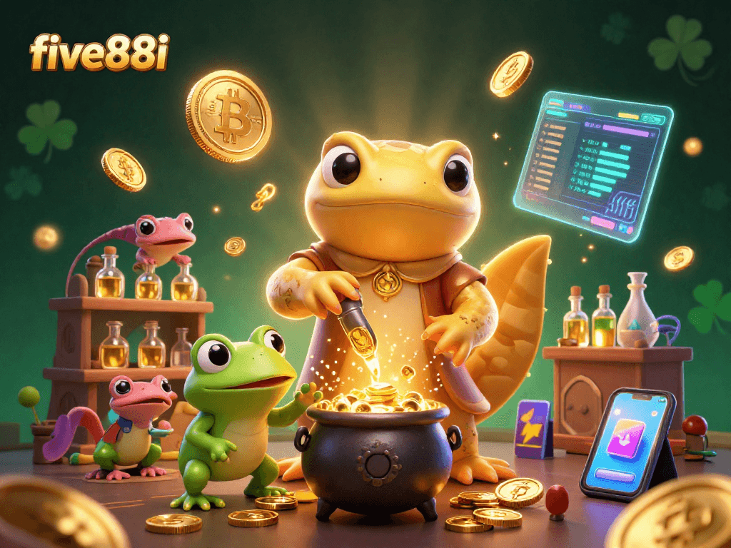 Experience lively gameplay at five88i with a magical scene of alchemists and golden coins.