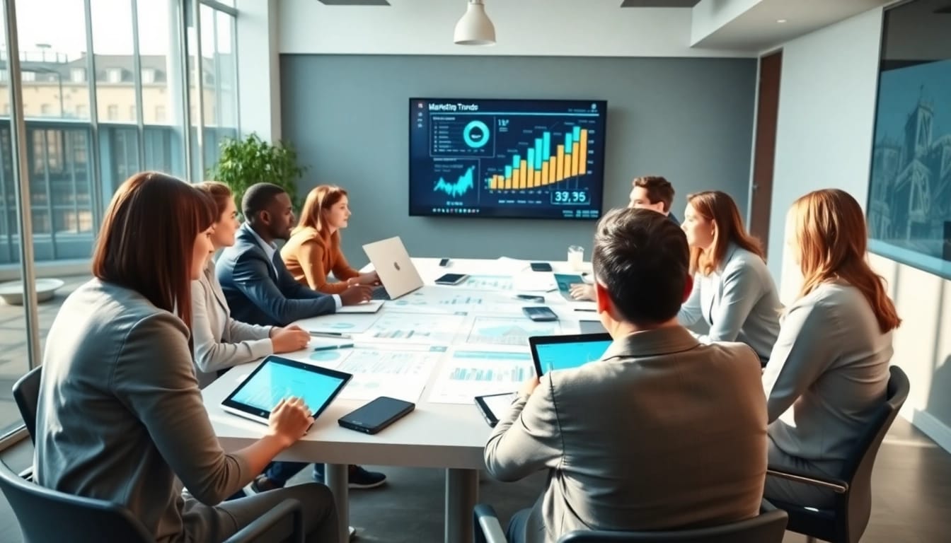Untersuchen von Werbung Trends während eines kreativen Brainstormings in einem modernen Büro.