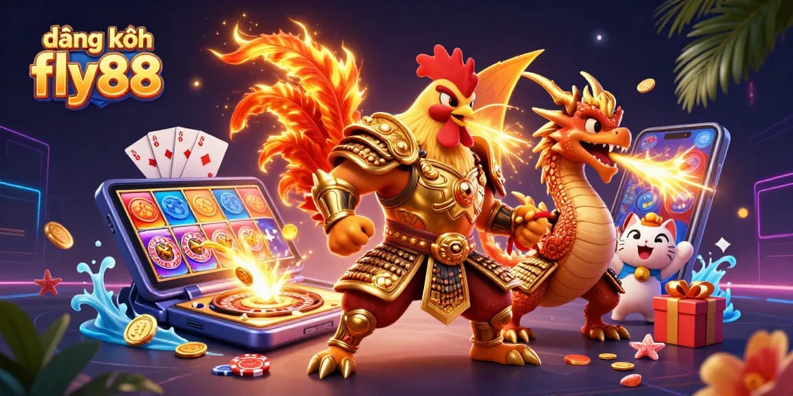 Engage in thrilling gameplay with đăng ký fly88 at our vibrant casino illustration featuring warriors and gaming elements.