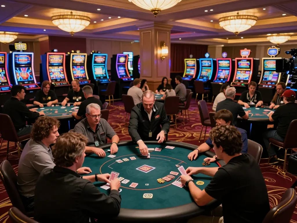 Engaging players enjoying the LLWIN Function at a bustling casino, showcasing strategic gameplay and vibrant atmosphere.