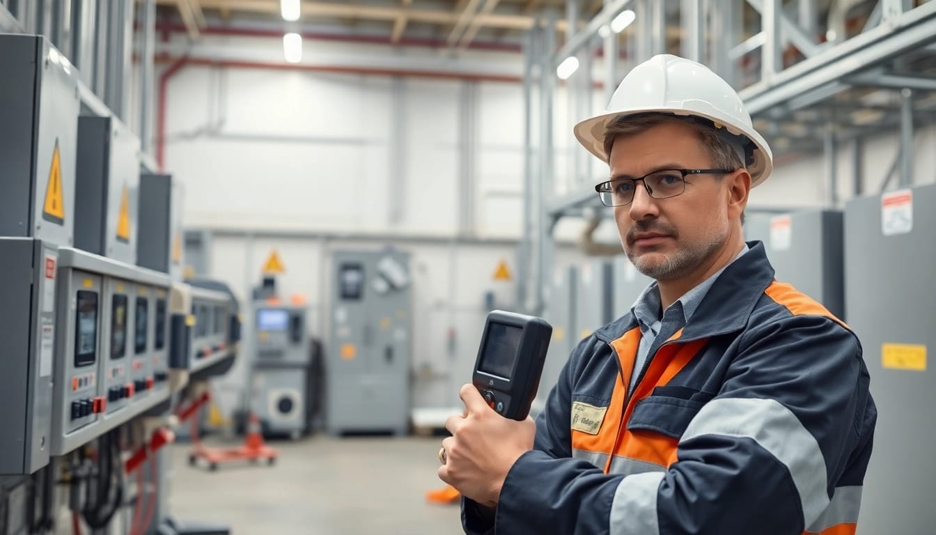 DGUV V3 Prüfung in action by a professional safety inspector showcasing precision and diligence.