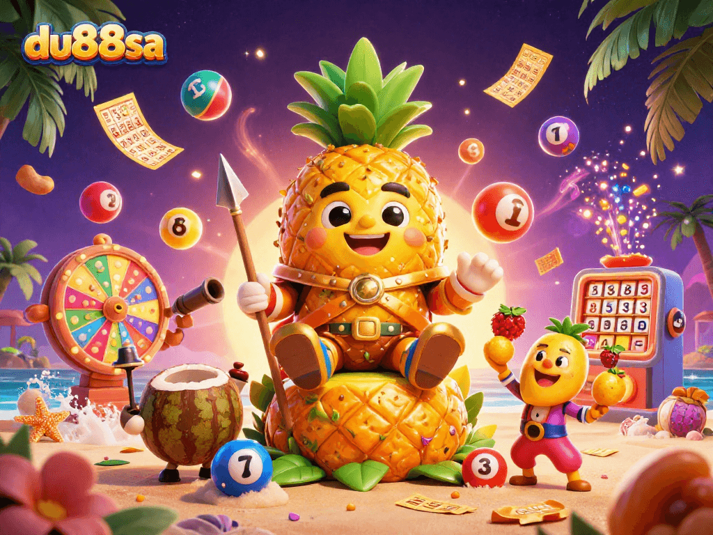 Engage with du88sa in a vibrant beach casino scene featuring fun characters and exciting gambling elements.