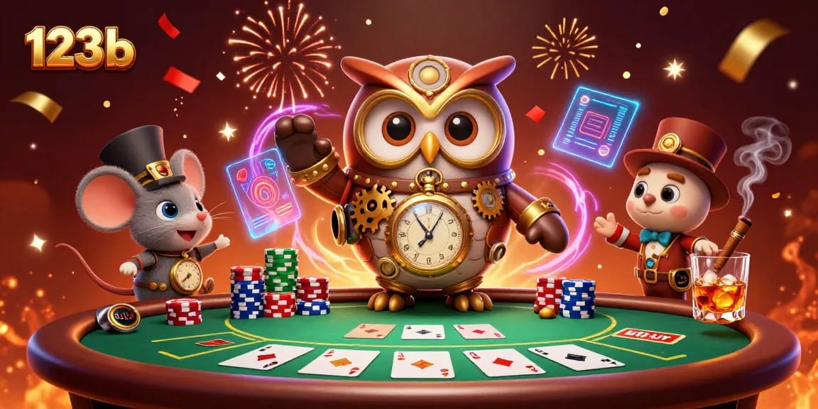 Engage in thrilling poker gameplay with 123b, featuring dynamic characters and vibrant casino elements.