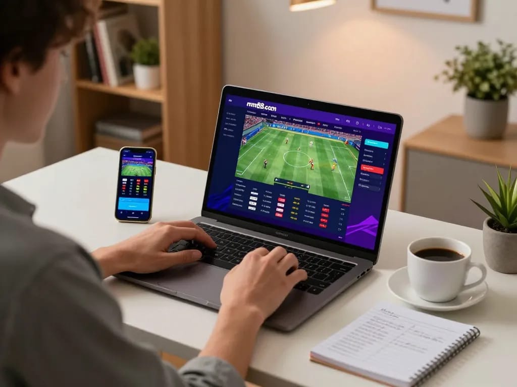 Engaging in sports betting on mm88.com with a vibrant online interface and strategy notes.