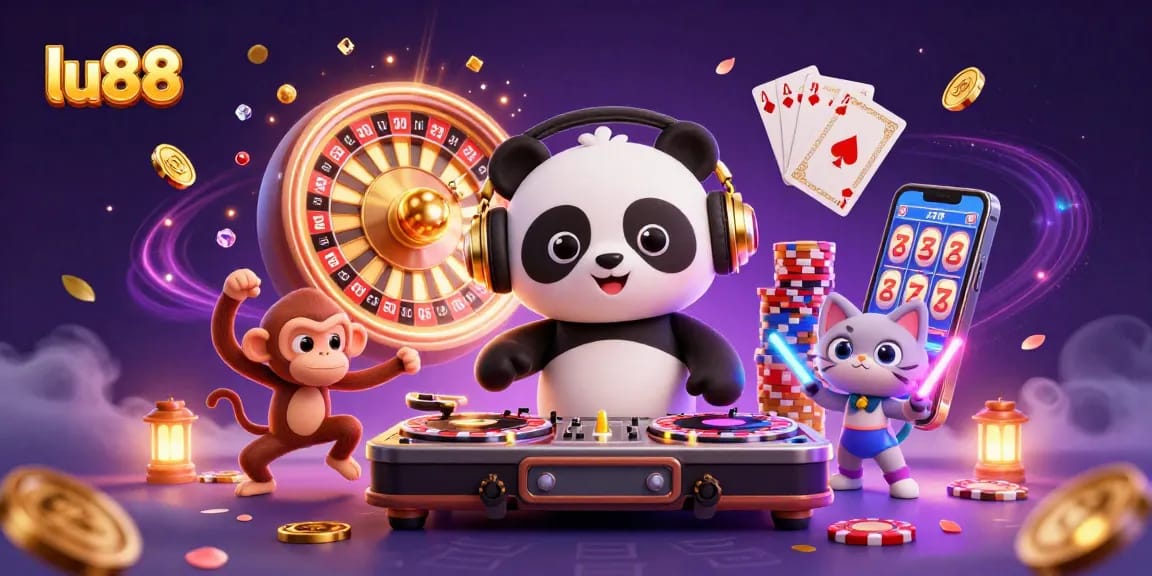 Spin to win with lu88 at a vibrant casino scene featuring an energetic DJ and dancing characters.