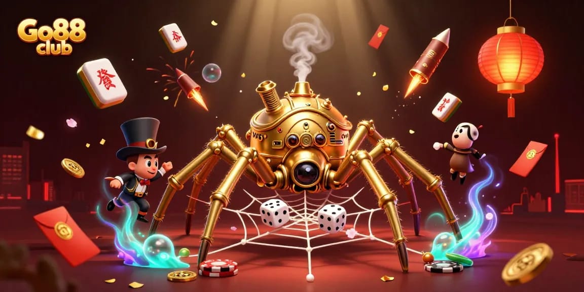 Play games at Go88 club featuring a vibrant 3D casino illustration with steampunk elements.