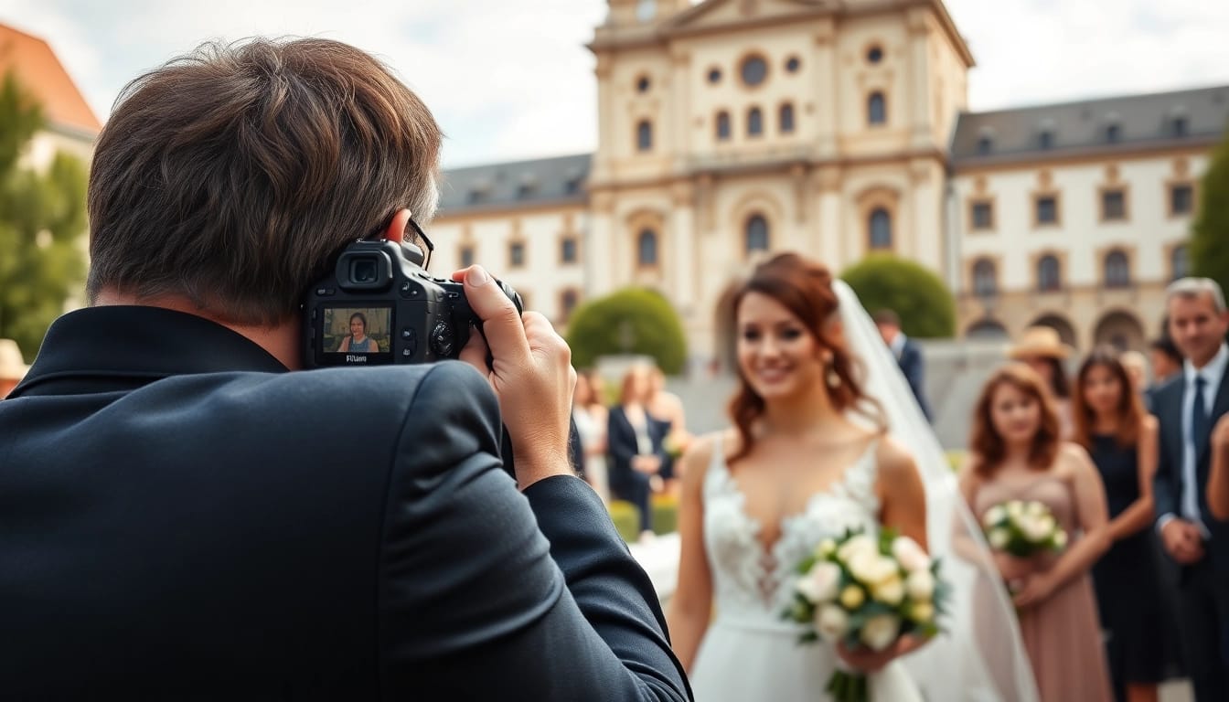 Hochzeitsfotograf München erstellt prachtvolle Aufnahmen eines Brautpaares bei ihrer Zeremonie.