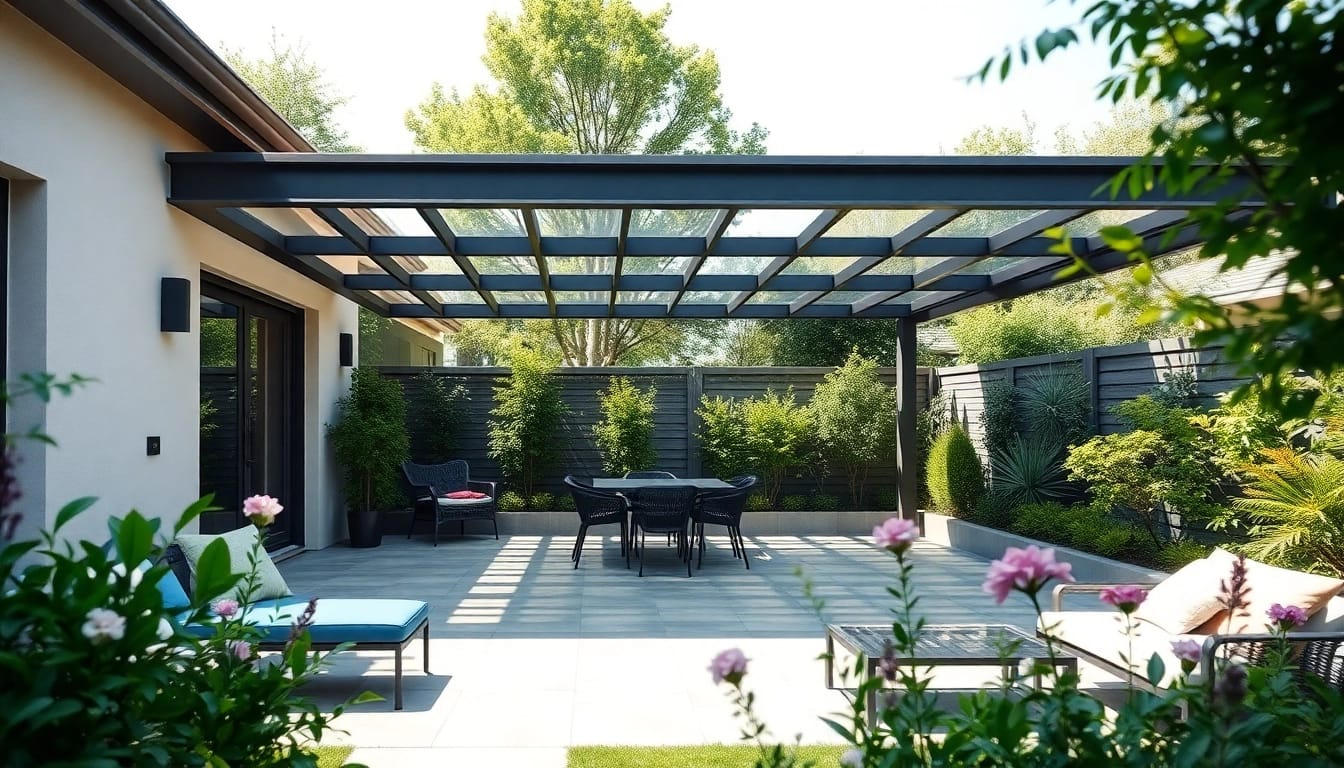 Terrassendach Krefeld bietet modernen Komfort und eleganten Stil in einem Garten.