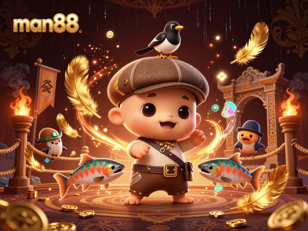 man88 players enjoy thrilling casino games with vibrant characters and dynamic elements in an engaging illustration
