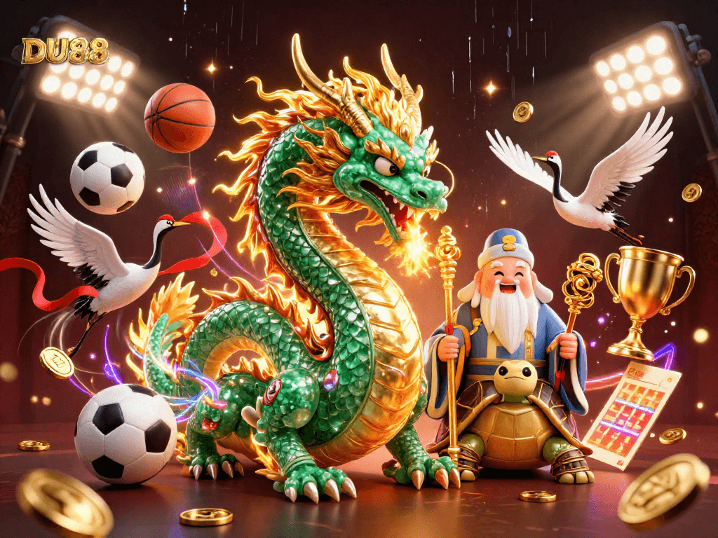 Place bets confidently at DU88 with vibrant dragons and sports elements.