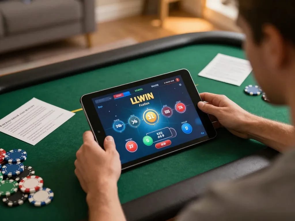 Engage with LLWIN Function in this dynamic online gaming scene showcasing strategic poker gameplay.