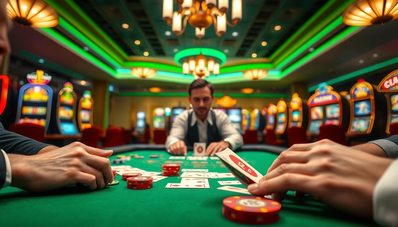 Spannende Casino Spiele.de Atmosphäre am Blackjack-Tisch mit Spielern und Chips.