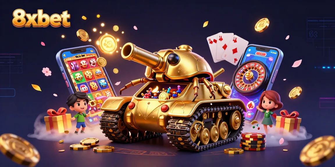 Experience 8xbet's vibrant casino scene with golden elements and dynamic gaming interactions.