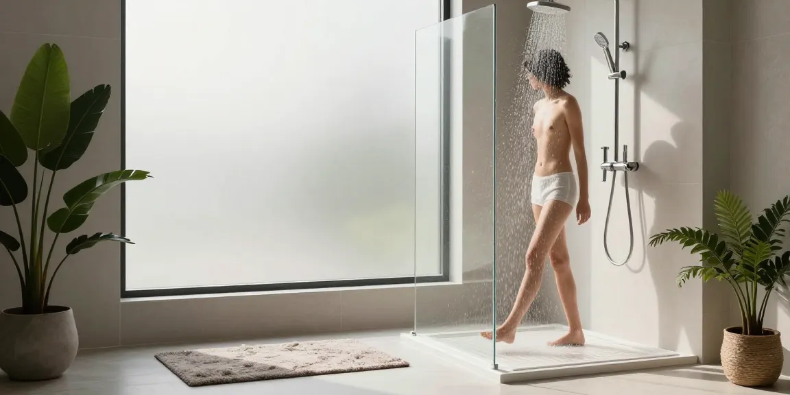 Moderne inloopdouche met een spa-achtige uitstraling, elegante armaturen en serene verlichting.