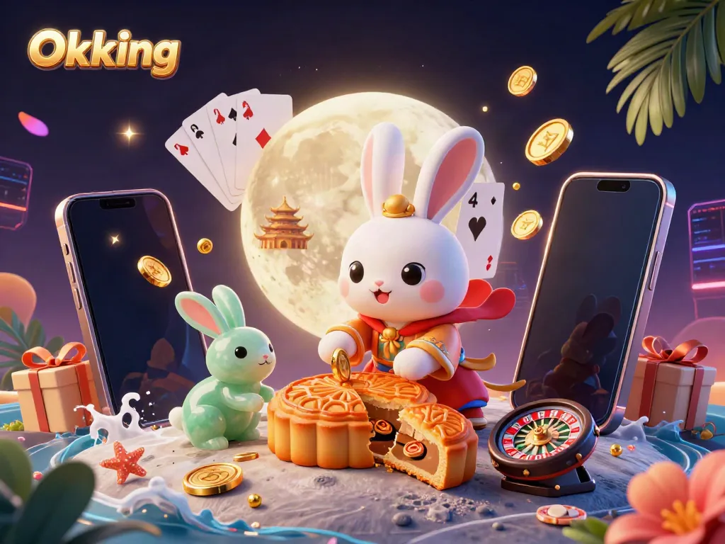 Experience thrilling gameplay at Okking with a vibrant moonlit illustration featuring a rabbit.