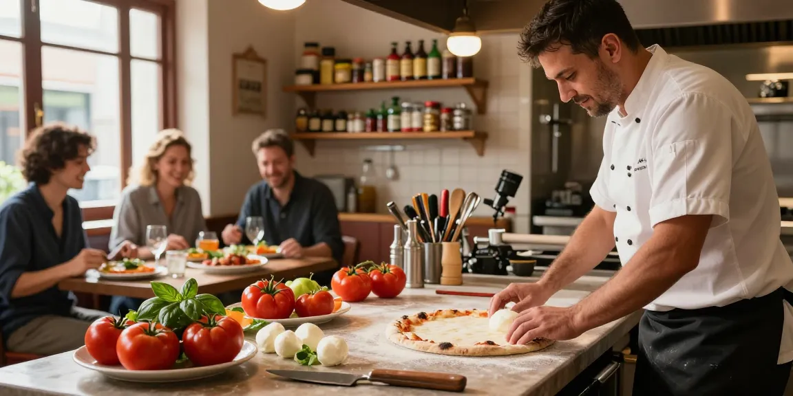 Fresh chef preparing pizza at Pizzeria Madera, showcasing pg soft ingredients in a cozy atmosphere.