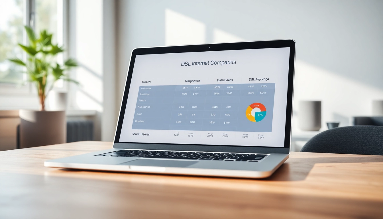Vergleich von DSL-Vergleich-Anbieter auf einem Laptop mit Infografiken