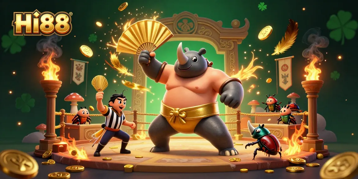 Experience vibrant gameplay in HI88 as a sumo beetle stomps amidst a gold-filled arena