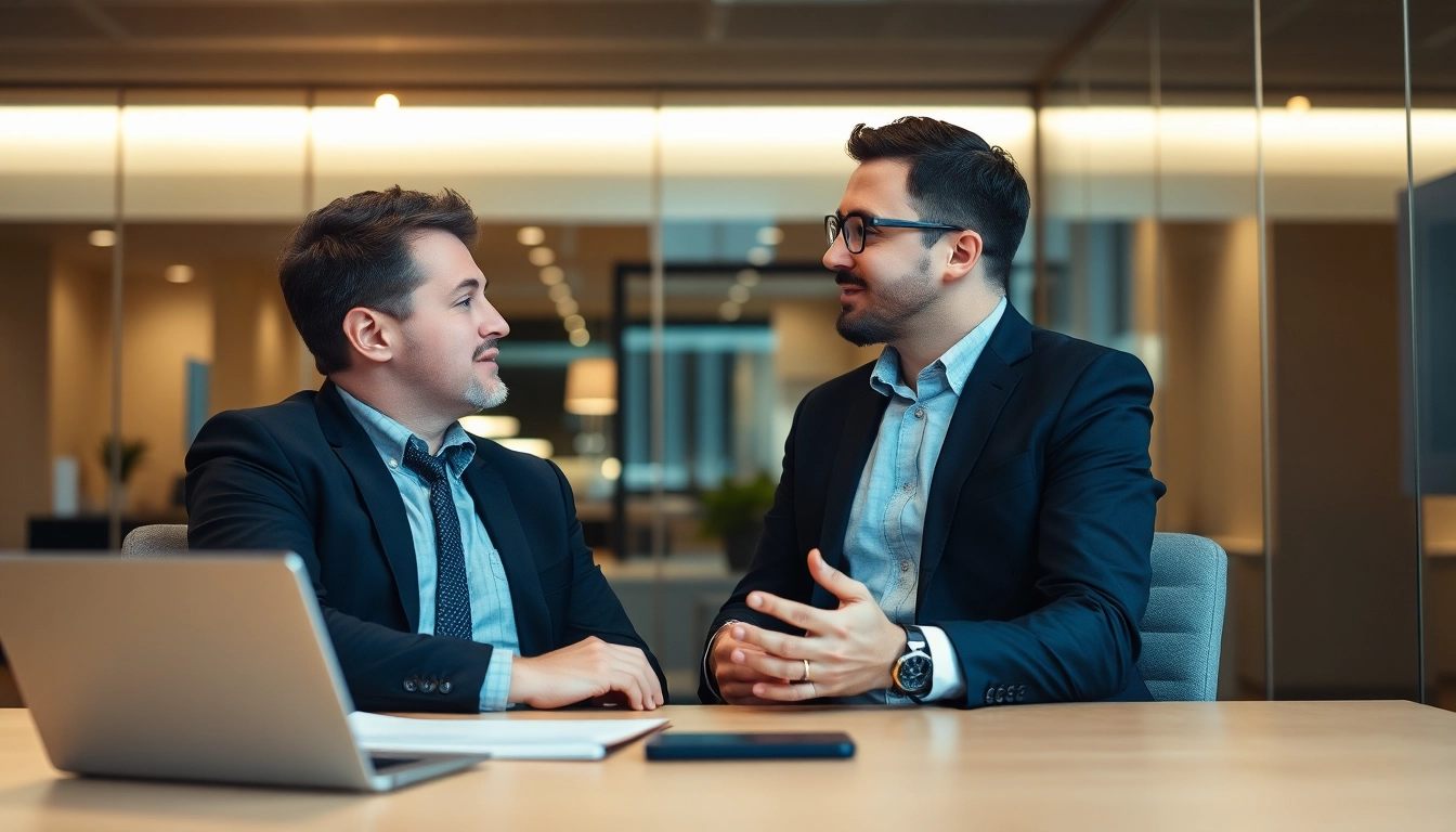 Headhunter führt ein Interview mit einem Kandidaten in einem modernen Büro um hochwertige Talente zu finden.