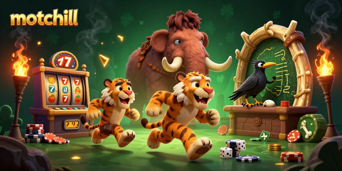 Experience exciting casino adventures with motchill featuring a vibrant prehistoric gambling scene.