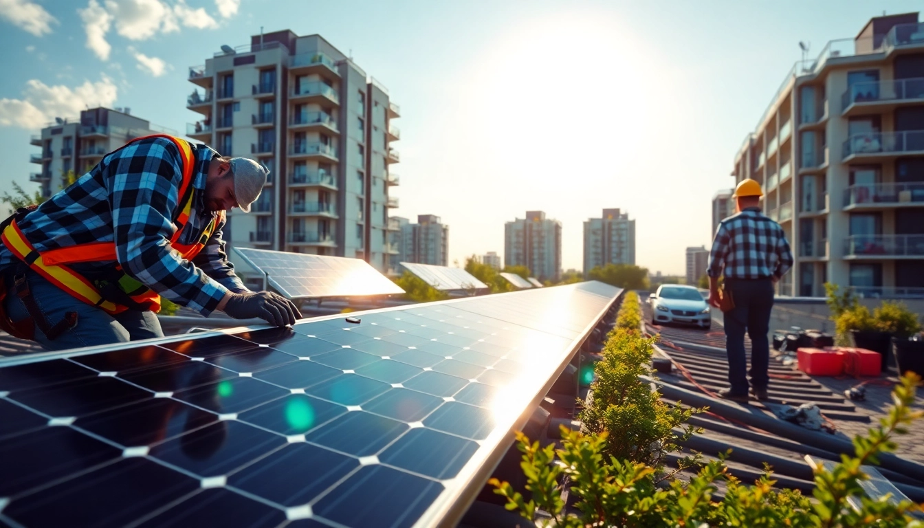 Solar Wien Installation von Solarpanels in einer nachhaltigen urbanen Umgebung.