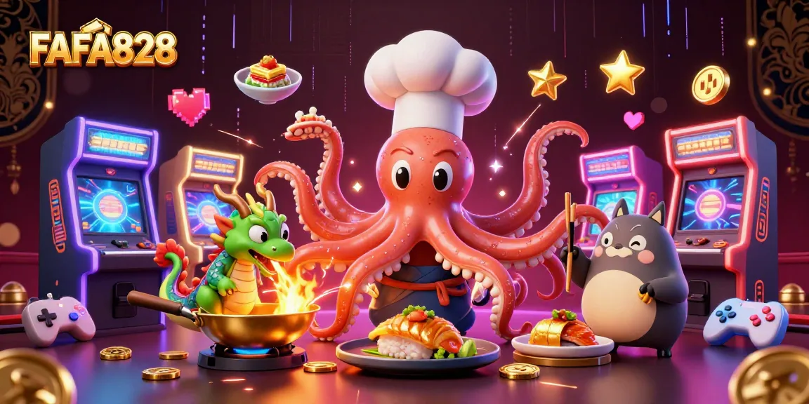 Experience the thrill of FAFA828 with vibrant games and characters in a dynamic casino scene.