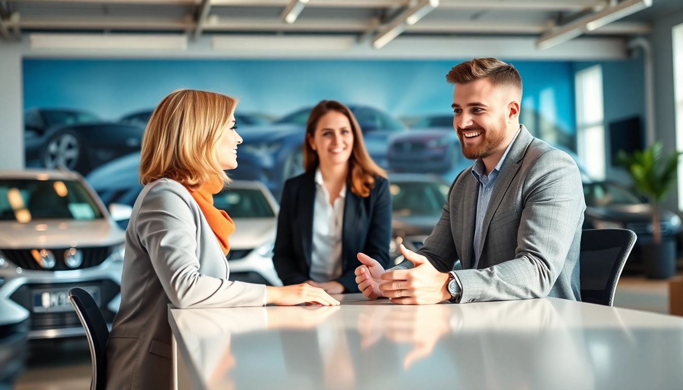 Autoankauf in einem modernen Büro, Experten beraten freundlich Kunden.