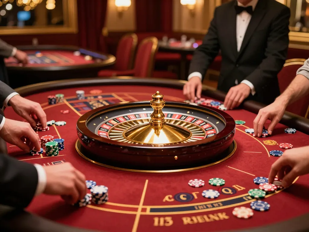 Players engaging at the roulette table in RR88 casino, showcasing a vibrant betting atmosphere