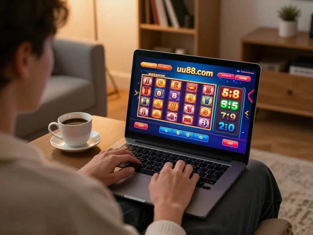 Engaging online gaming session on uu88.com, highlighting strategic gameplay with cozy home ambiance.